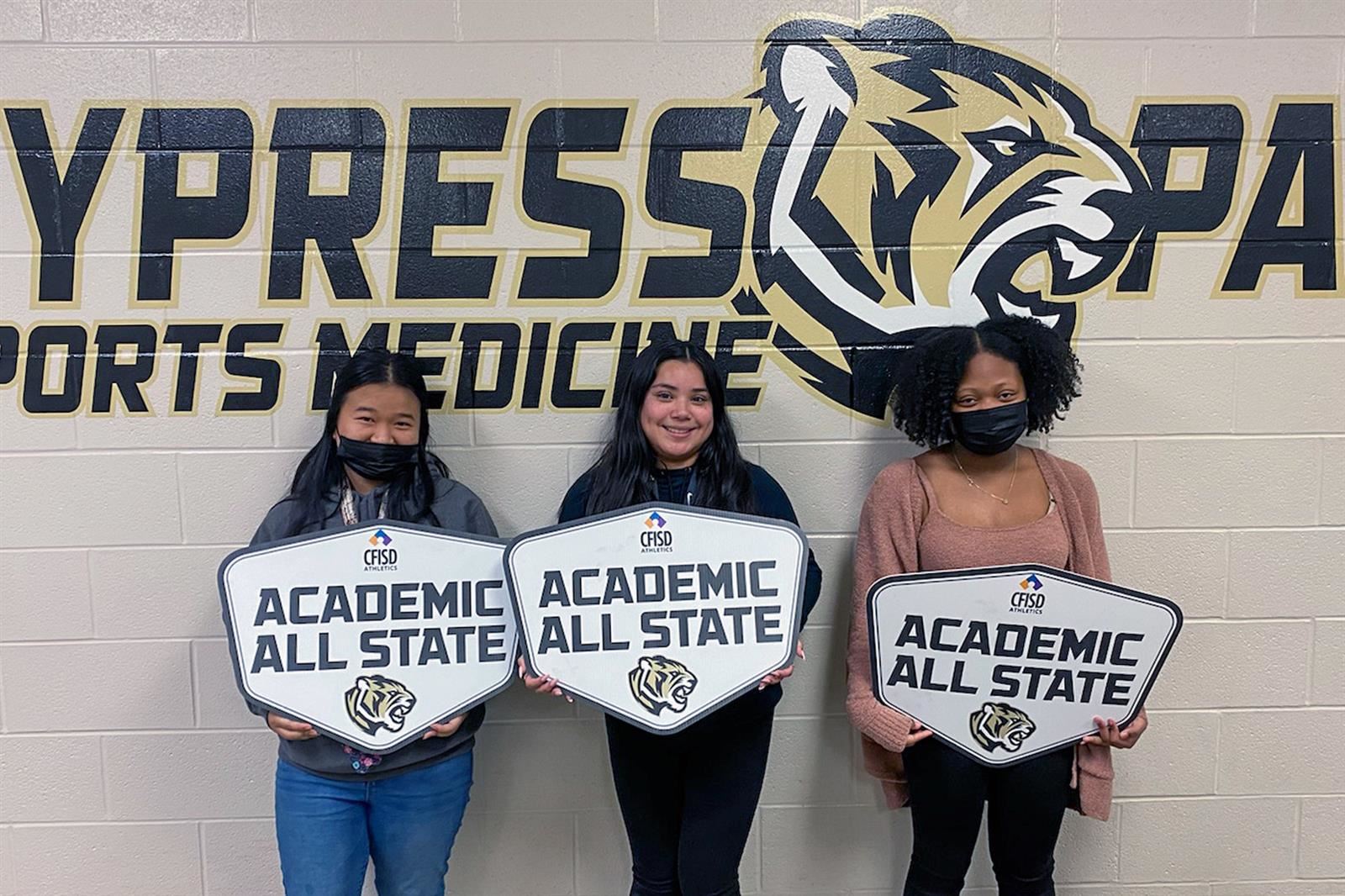 Cy Park students, from left, Nae Meh, Allison Galdamez and Naomi Lewis were named academic all-state